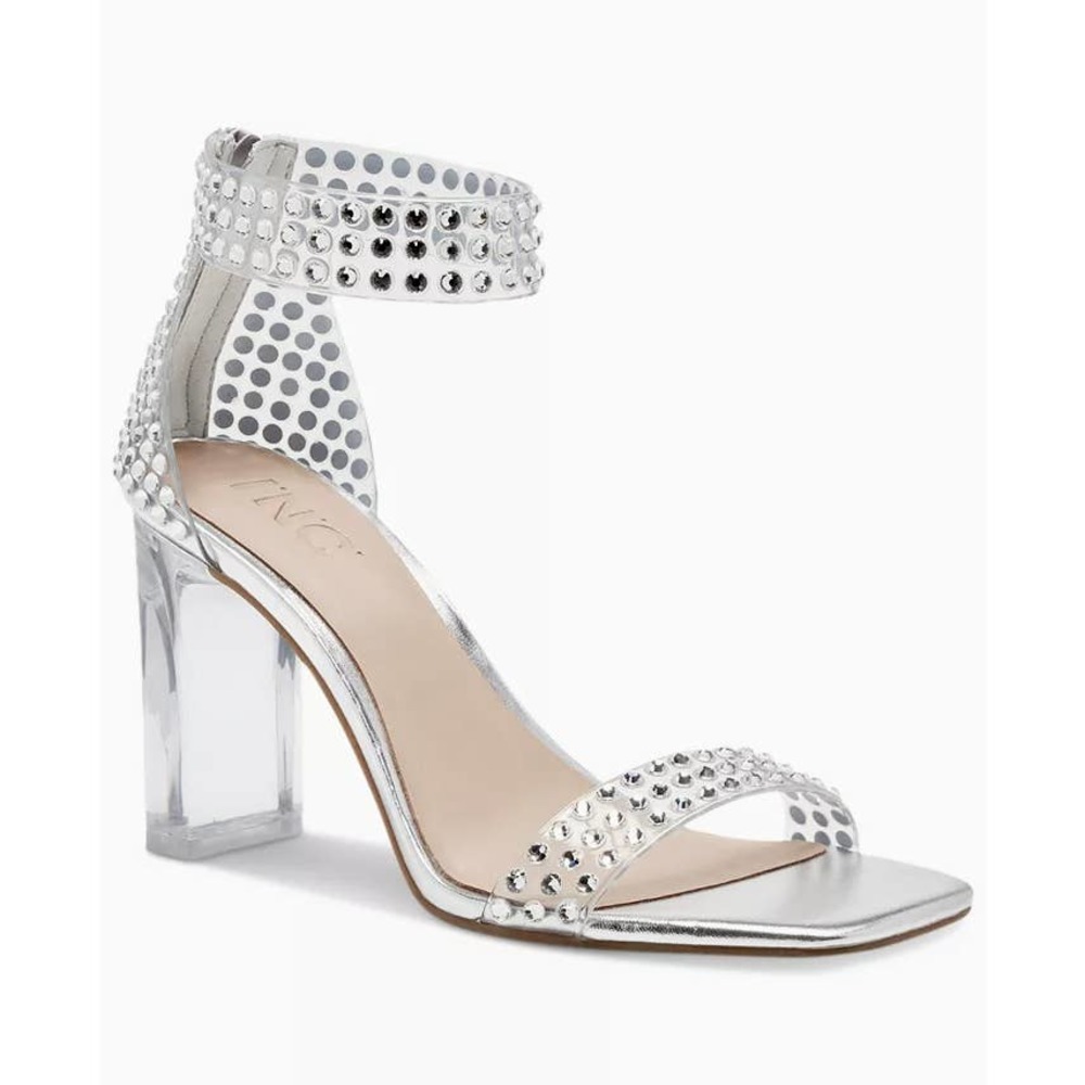 INC Women's Makenna Vinyl rhinestone sling back ankle strap Dress Sandals,9w